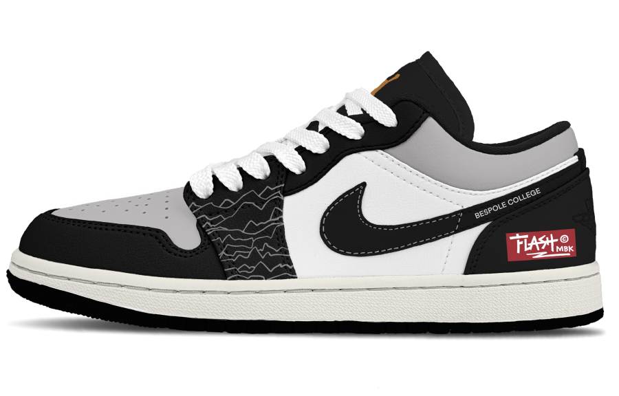 Jordan Jordan Air Jordan 1 Gray Blade Leather Slip Resistant Abrasion Resistant Low top Children's Basketball Shoes Black Gray