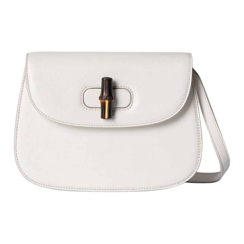 GUCCI Bamboo Soft Grain Leather Shoulder Bag Mini Women's White