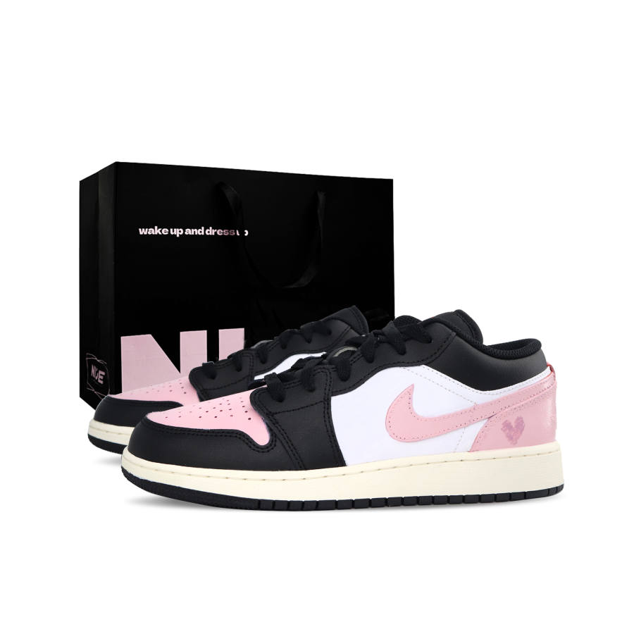 Jordan Jordan Air Jordan 1 Black Pink Toe, Shopping Bag Slip Resistant Abrasion Resistant Low top Children's Basketball Shoes