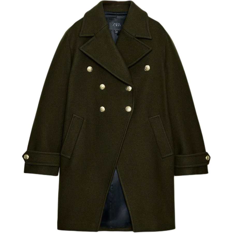 ZARA ZW Coats Women's Dark Khaki Lapel Moderate