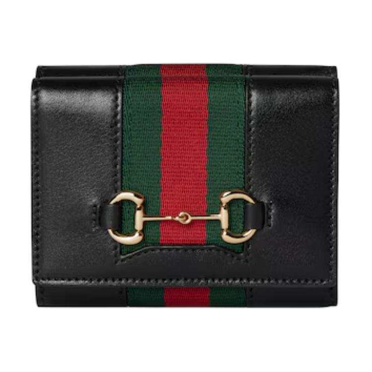 GUCCI GUCCI HorsebitWeb Leather Wallet Small Unisex Black