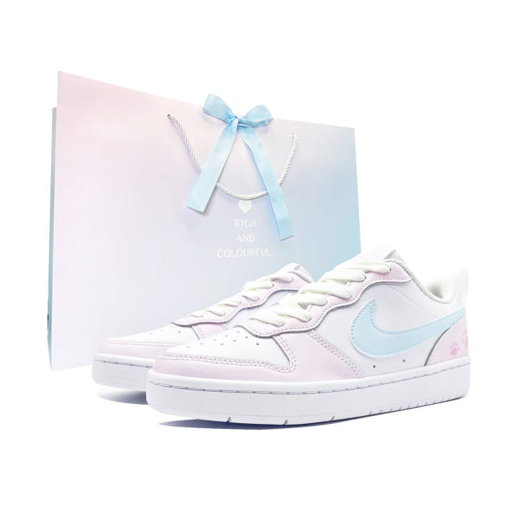 Nike Nike Court Borough Pink Cat Pawprints Leather Slip Resistant Cushioning Abrasion Resistant Low top