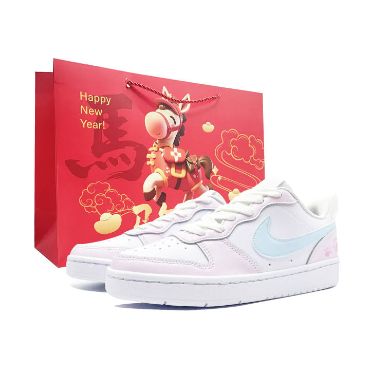 Nike Nike Court Borough Pink Cat Pawprints Leather Slip Resistant Cushioning Abrasion Resistant Low top