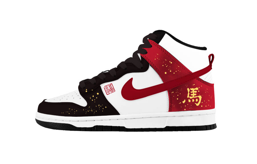 Nike Nike Dunk Auspicious Leaping Horse Abrasion Resistant High top Skateboard Shoes Women's Black Red White Gold