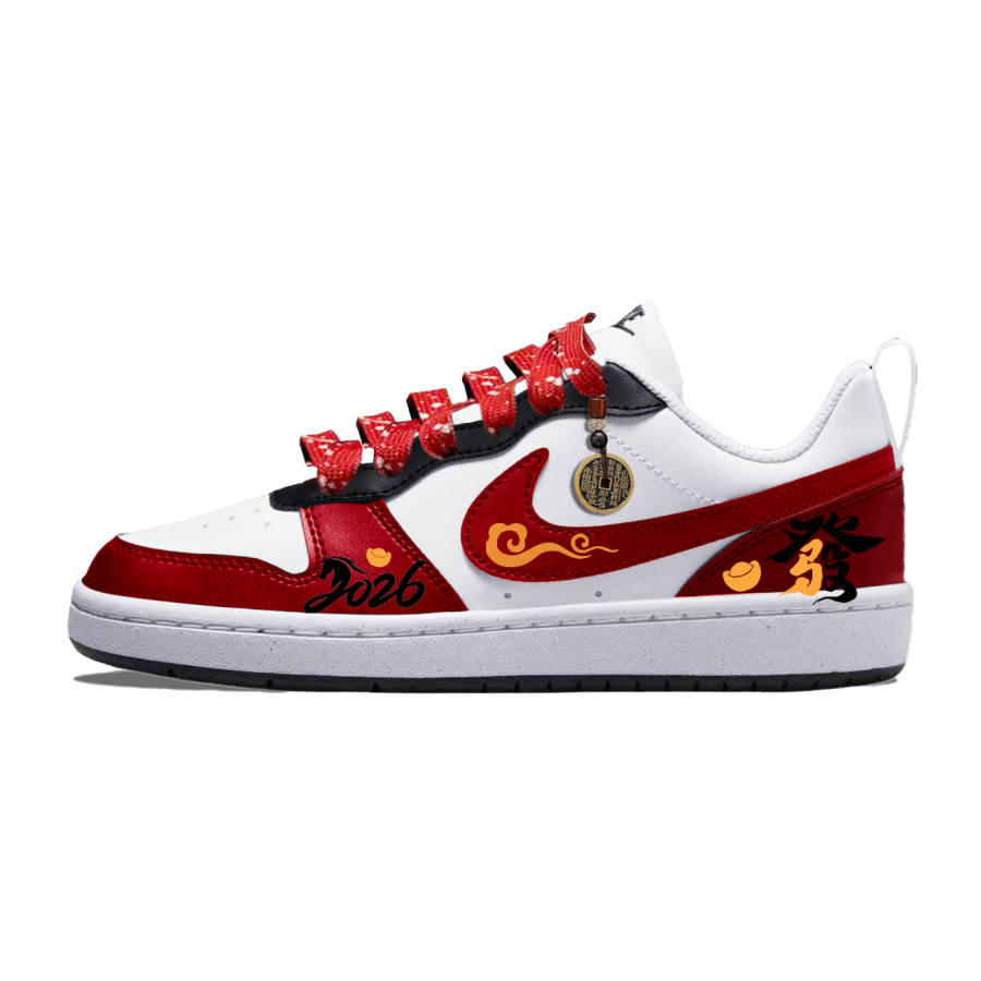 Nike Nike Court Borough LOW RECRAFT Slip Resistant Abrasion Resistant Low top Kids' Skateboarding Shoes Red Teenagers