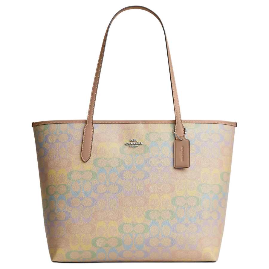 COACH City Signature Coated Canvas Shoulder Bag Large Women's Beige