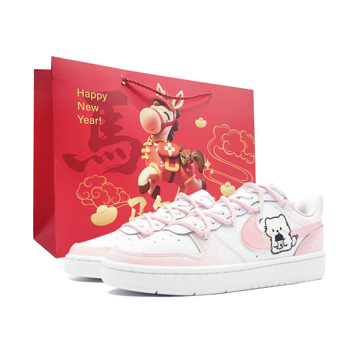 Nike Nike Court Borough Cherry Sweet Cat Coffee Leather Slip Resistant Cushioning Abrasion Resistant Low top