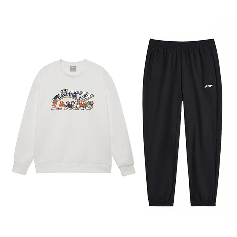 Li-Ning Li Ning Fashion Letter Trendy Loose Fit Soft Fleece Lined Thermal Comfortable Versatile Crew Neck Pullover Sweatshirt