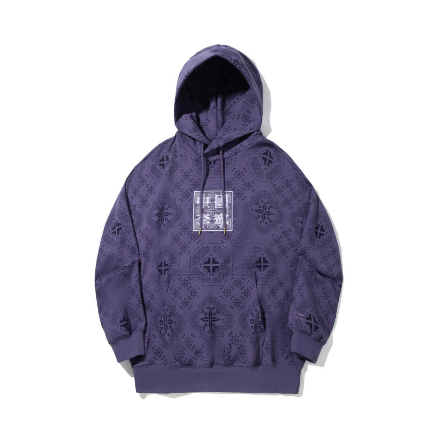 Li-Ning Li Ning Sweatshirts Unisex Portuguese Gray With Purple Print All Over Hooded Moderate Regular