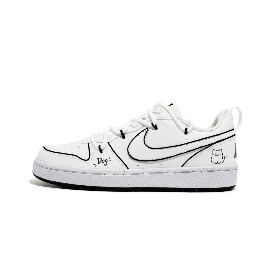Nike Nike Court Borough Line Cute Dog Abrasion Resistant Skateboard Shoes White Teenagers