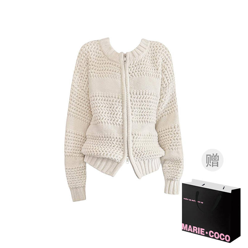 MARIE·COCO Knitwear Women's White Cardigan Crew Neck Moderate Cardigan
