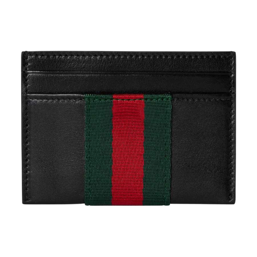 GUCCI TrademarkWeb Soft Leather Card Holder Men's Black