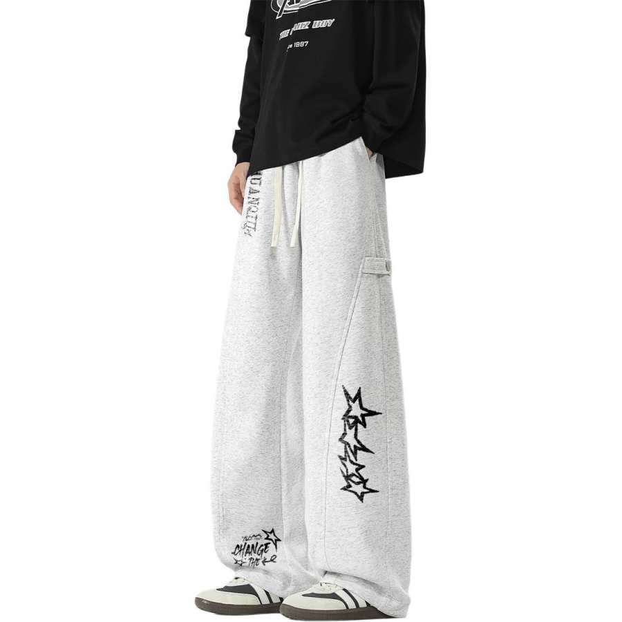 HUANQIU Casual Pants Unisex Thickened And Fleece Lined Wide Leg Pants