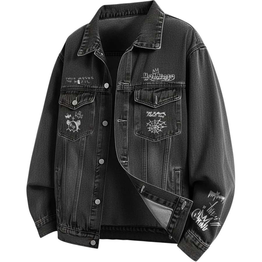HUANQIU Denim Jackets Unisex Lapel Moderate