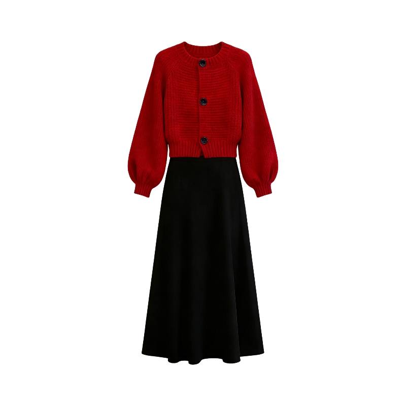 SIXUSICHOU Two Piece Skirt Sets Women's Crew Neck Moderate Mid Length