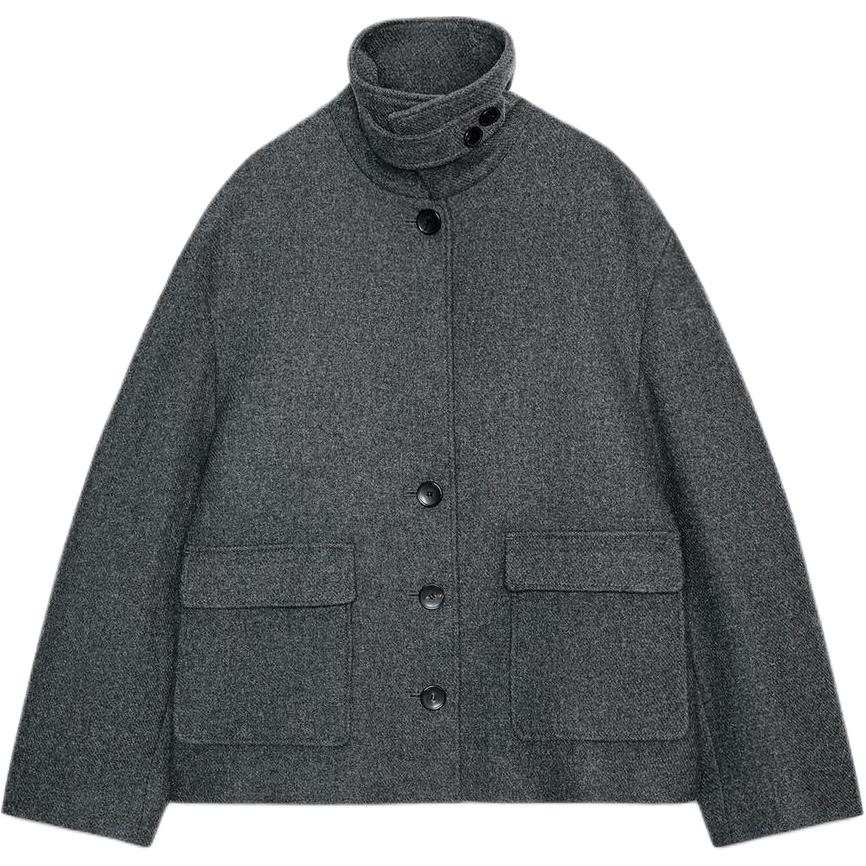 ZARA Coats Women's Gray Stand Collar Moderate