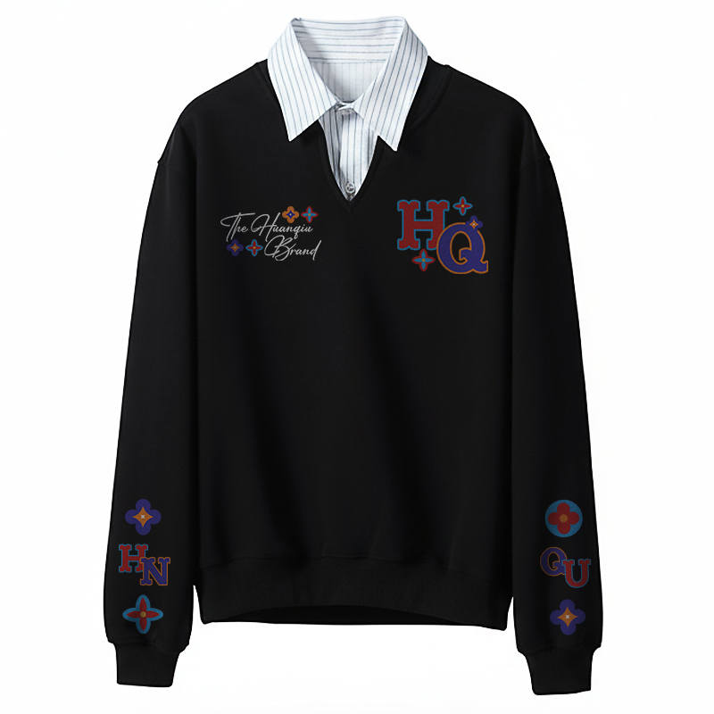 HUANQIU Sweatshirts Unisex V Neck Thickened Regular