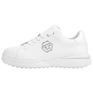 PHILIPP PLEIN Hexagon Cow Leather, Split Cow Leather Low top Casual Shoes Unisex White