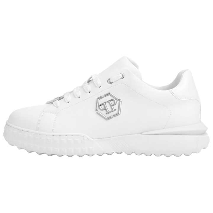PHILIPP PLEIN PHILIPP PLEIN Hexagon Cow Leather, Split Cow Leather Low top Casual Shoes Unisex White