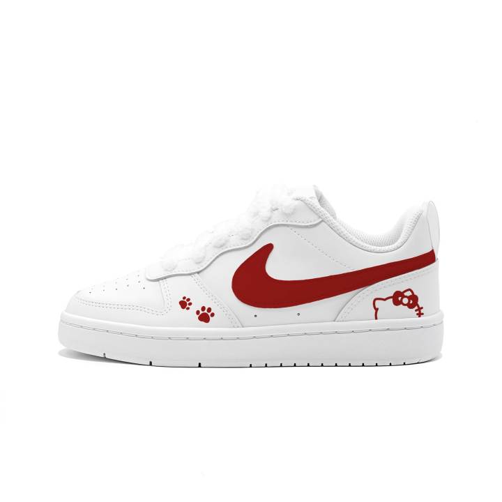 Nike Nike Court Borough Red With Cute Paw Print, Made By 2 Leather Cushioning Abrasion Resistant Slip Resistant Low top