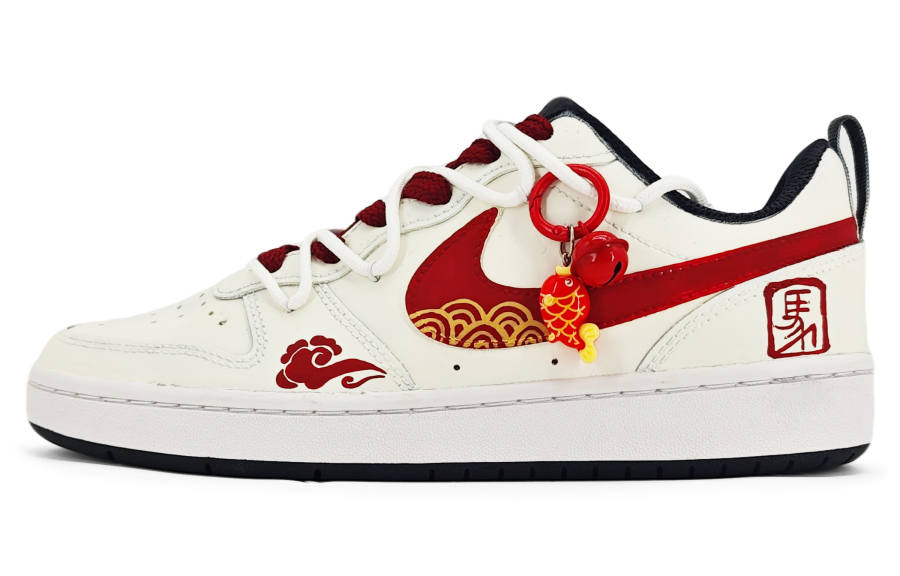 Nike Nike Court Borough Leather Abrasion Resistant Low top Kids' Skateboarding Shoes Ecru Teenagers