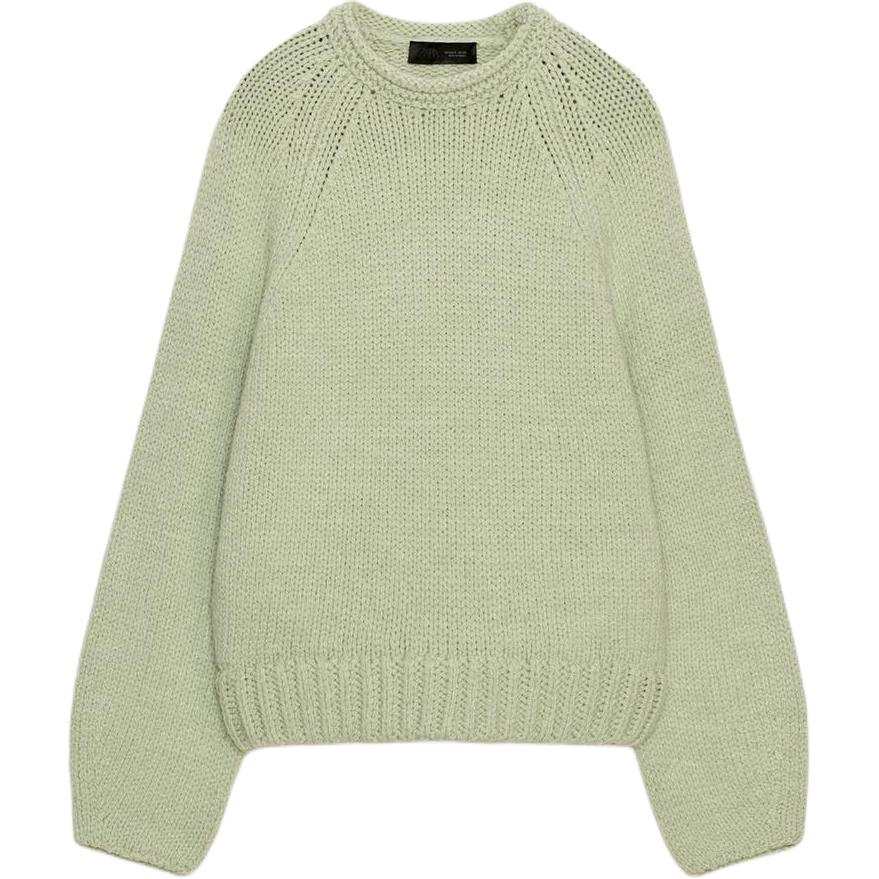 ZARA Sweaters Women's Lake Green Crew Neck Moderate Straight Fit