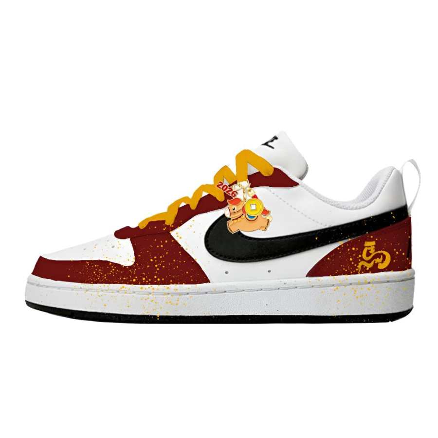 Nike Nike Court Borough Auspicious Horse Polka Dot Gold Low top Kids' Skateboarding Shoes Teenagers
