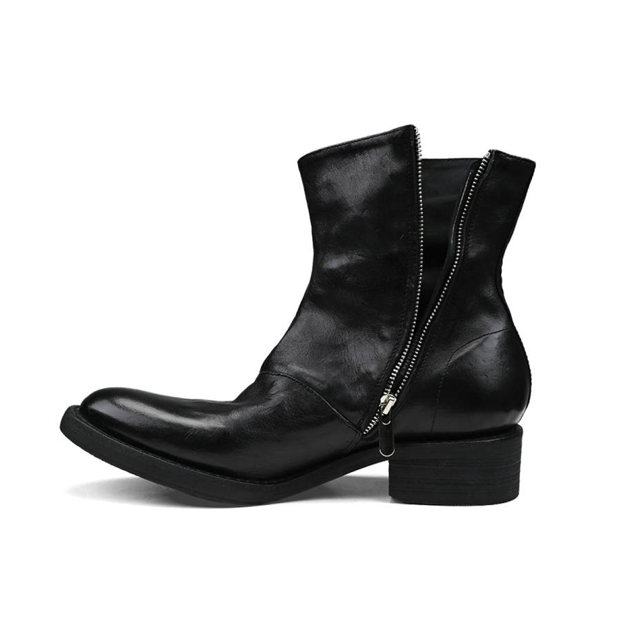 HANQIAORIJI Black Blood Collection Horse Leather Short Chelsea Boots Unisex
