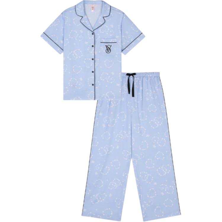 Victoria's Secret THE MIX Pajama Set Women's Dusty Blue Wreath