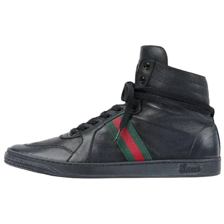 GUCCI Stretch La Famiglia Leather High top Skateboard Shoes Men's Black