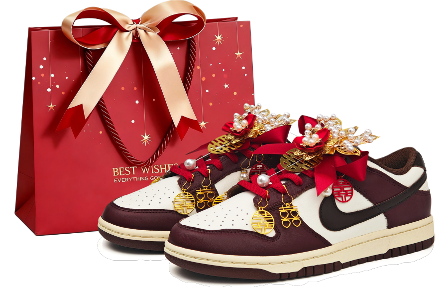 Nike Nike Dunk Wedding Shoes, Chinese Style Abrasion Resistant Slip Resistant Low top Skateboard Shoes Unisex Burgundy