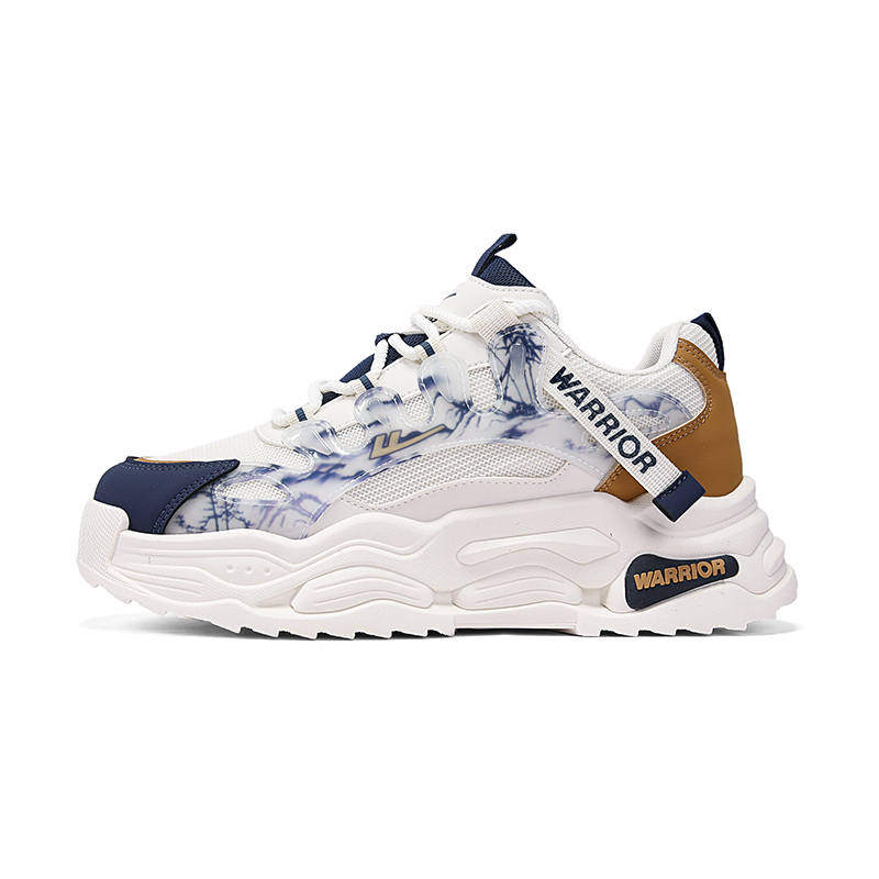 Warrior Height Increasing Abrasion Resistant Breathable High top Chunky Sneakers Men's White Dark Blue Khaki