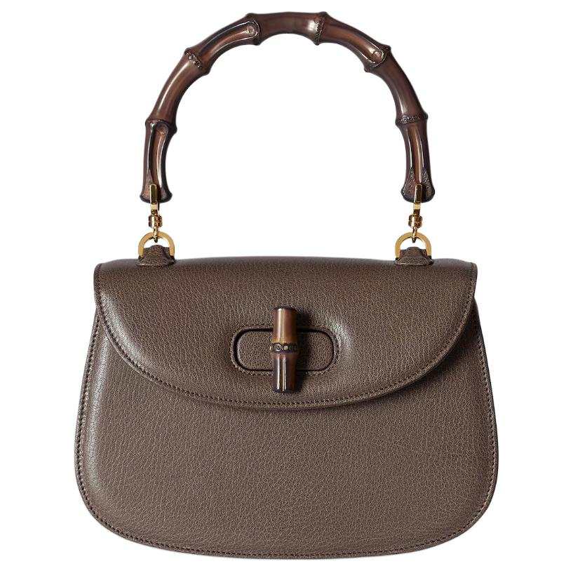 GUCCI Bamboo 1947 Grain Leather Handbag Small Women's Dark Umber