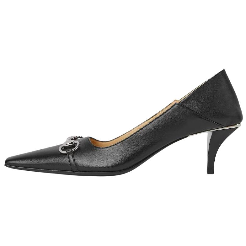 GUCCI Vittoria Leather Cone Heel High Heels 5.5cm Women's Black