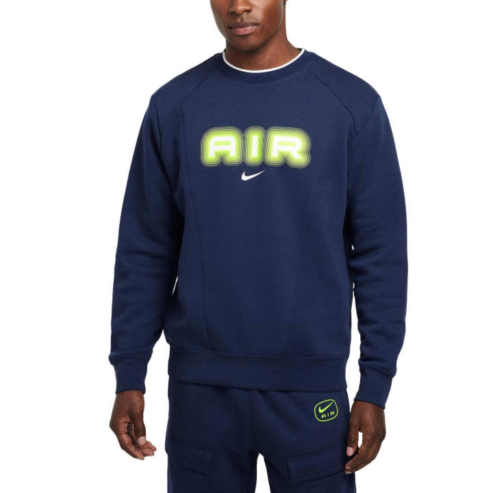 Nike Nike Air Sweatshirts Men's Midnight Blue/Neon Yellow Crew Neck Moderate Regular