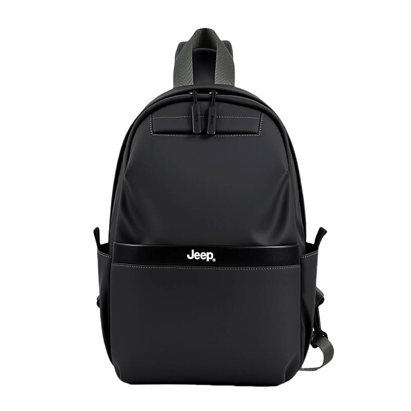 Jeep Oxford With Leather Coated Film Sling Bag Men's Classic Black