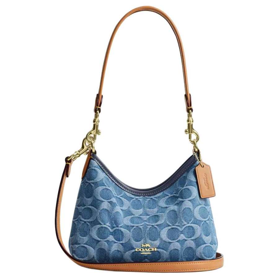 COACH Laurel Fabric, Split Cow Leather Shoulder Bag Small Women's Blue