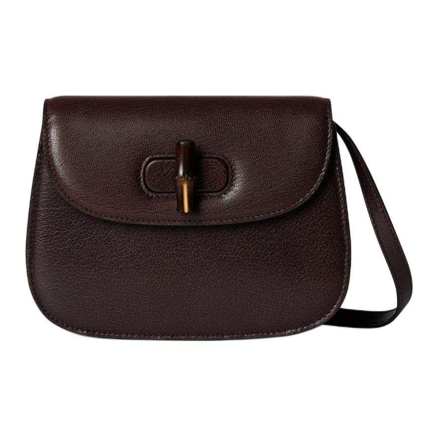 GUCCI Bamboo Grain Leather Crossbody Bag, Shoulder Bag Mini Women's Dark Brown