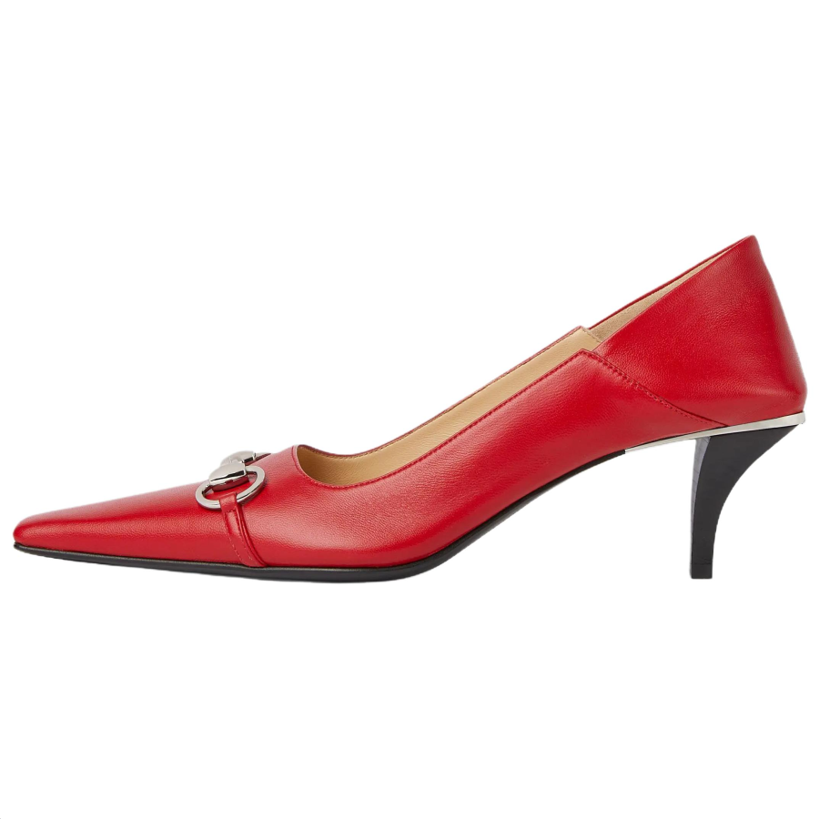 GUCCI Vittoria Leather Cone Heel High Heels 5.5cm Women's Red