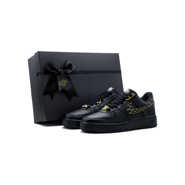 Nike Nike Air Force 1 Mystic Gold Obsidian Box Leather Abrasion Resistant Abrasion Resistant Low top Skateboard Shoes Unisex