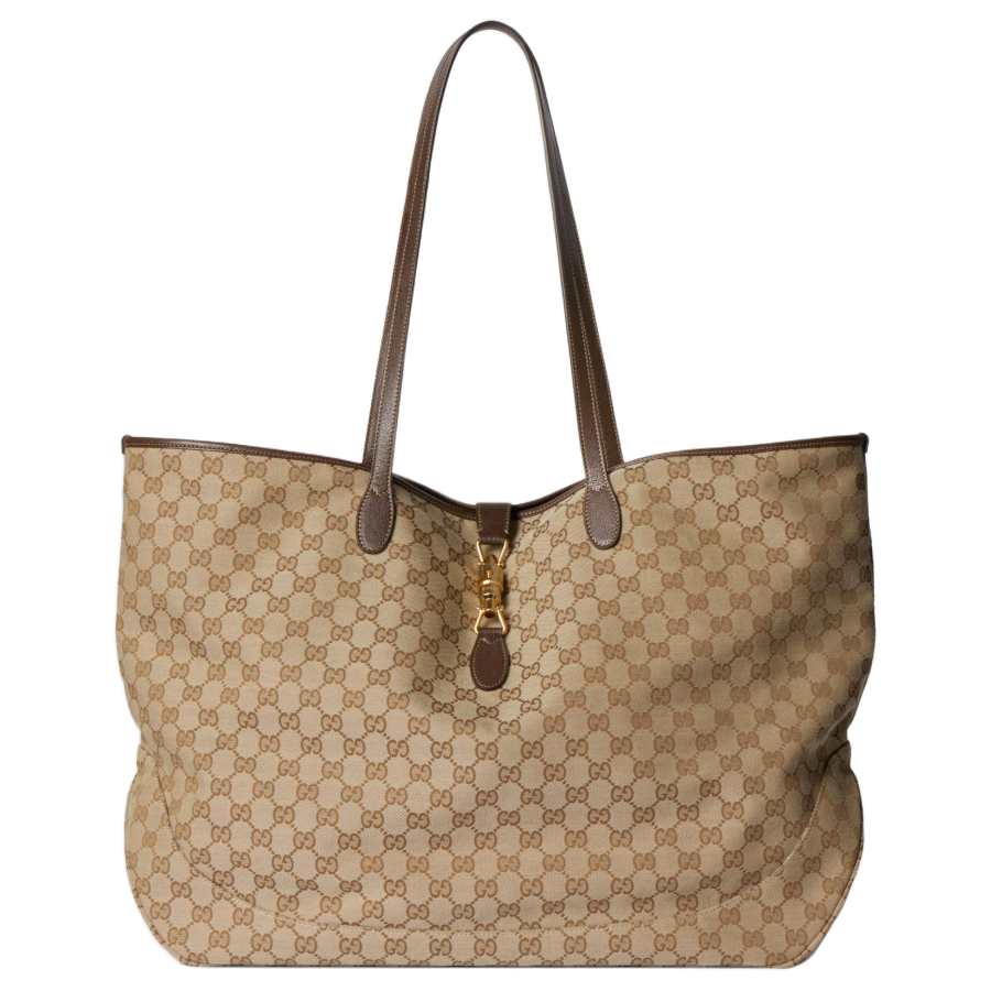 GUCCI Jackie GG Canvas Shoulder Bag Large Men's Sand & Dark Brown