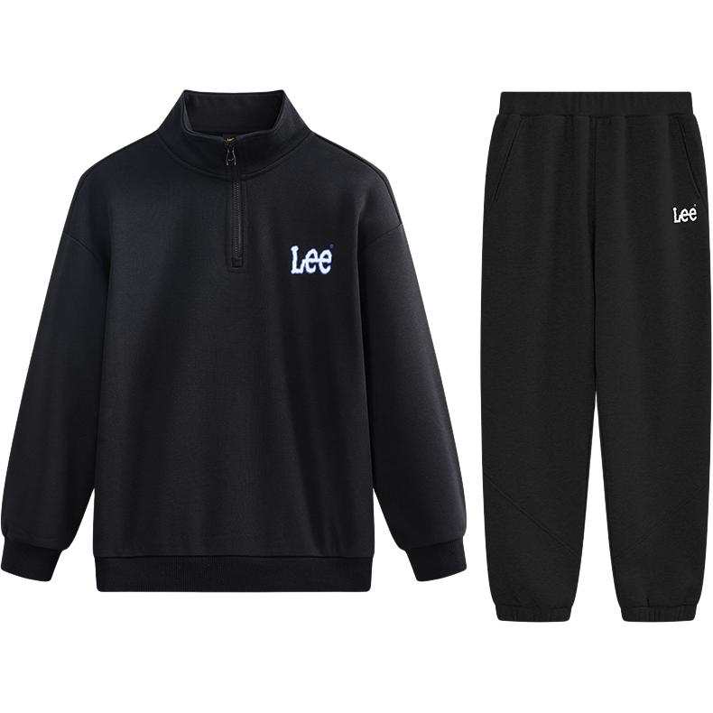 LEE KIDS Casual Sportswear Fleece Lined Windproof Stand Collar Pullover Long Sleeved 2 Piece Set Kids'