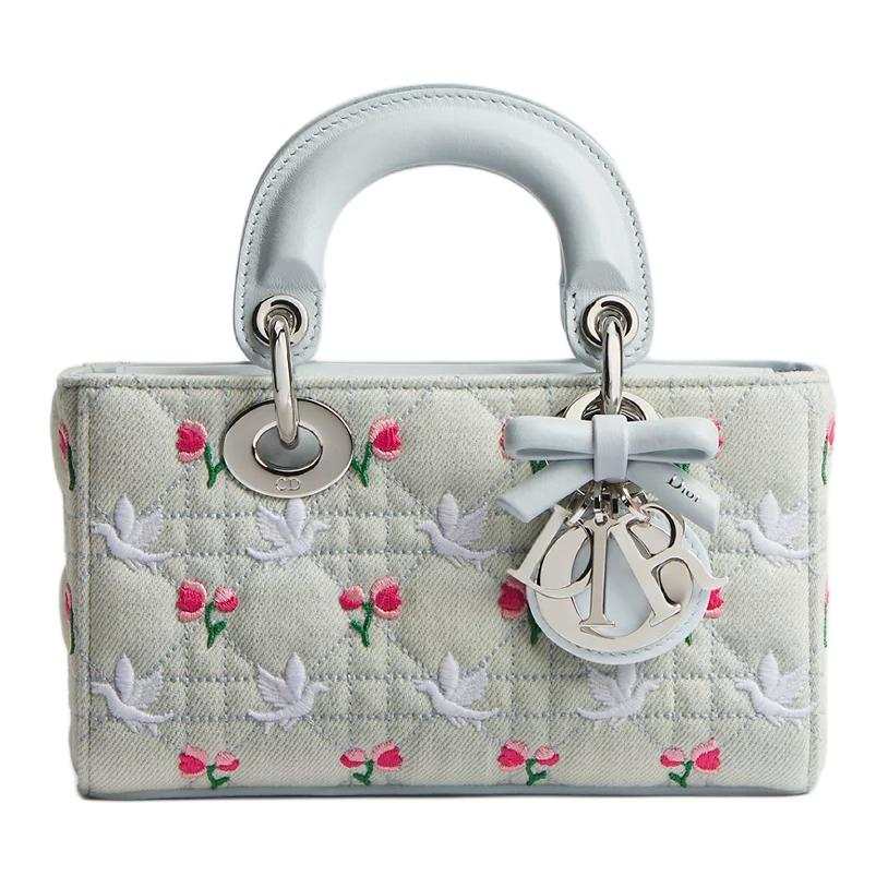 DIOR DioramourLady D Joy Cotton Sheepskin Leather One Shoulder Handbag Mini Women's Blue