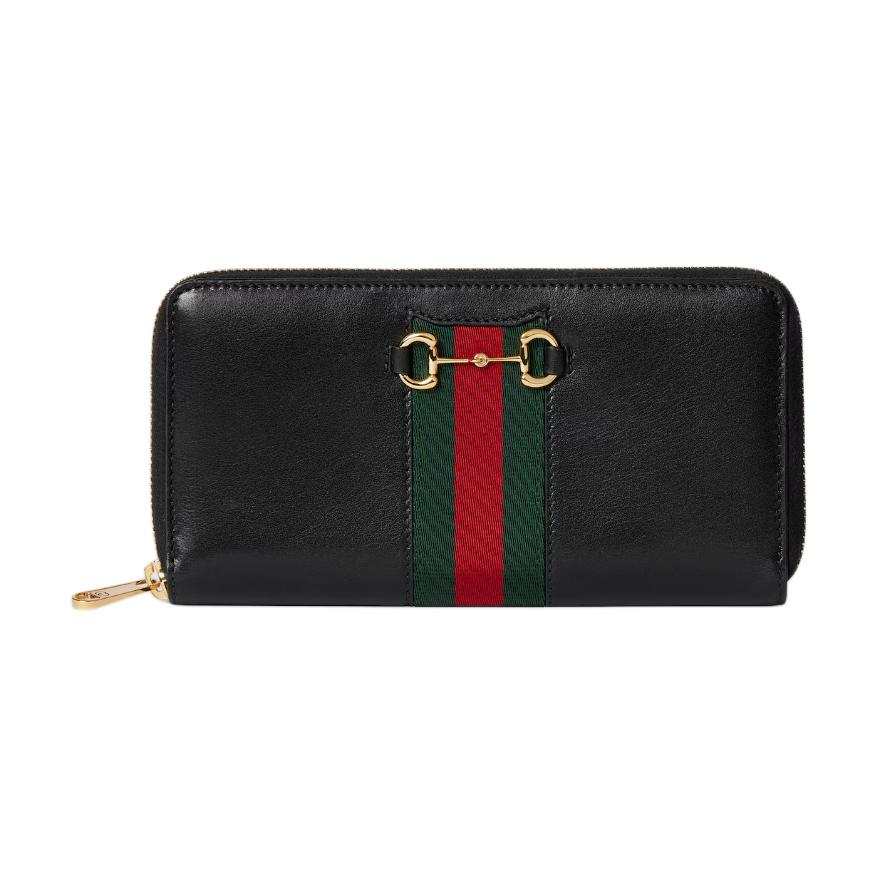 GUCCI HorsebitWeb Cow Leather Wallet Unisex Black