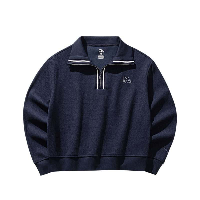 ANTA Sweatshirts Unisex Dark Blue Lapel Moderate Regular