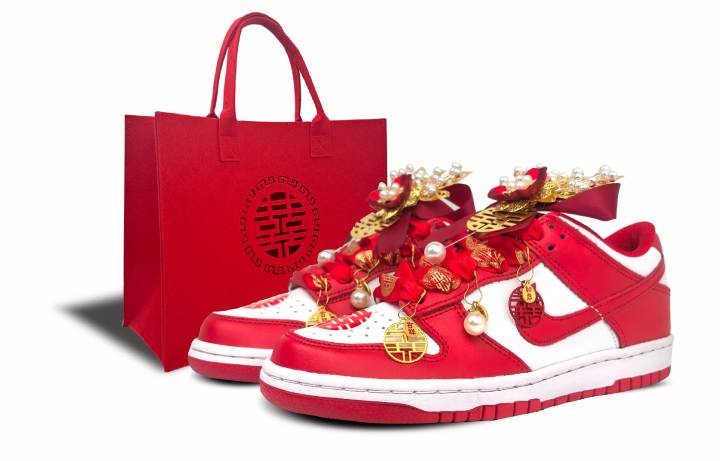 Nike Nike Dunk Wedding Shoes, Blooming Flowers, And Full Moon Synthetic Leather Low top Skateboard Shoes Red