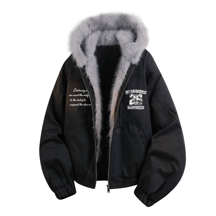 HUANQIU Puffer Jackets Unisex Hooded Thickened Puffer Jacket