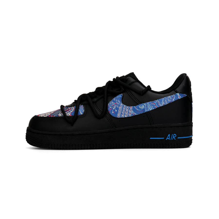 Nike Nike Air Force 1 Blue And White Embroidery Cushioning, Wear Resistant Low top Skateboard Shoes Unisex Black Blue