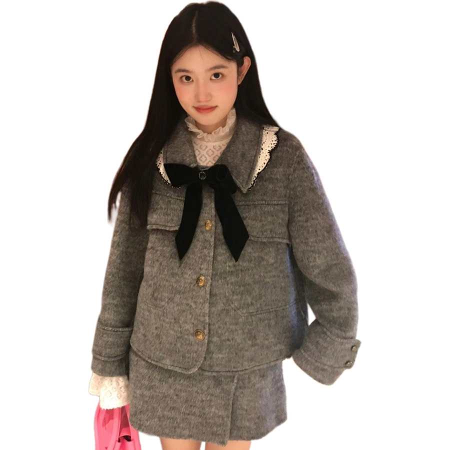 VENICEW Two Piece Skirt Sets Women's Lapel Moderate Short