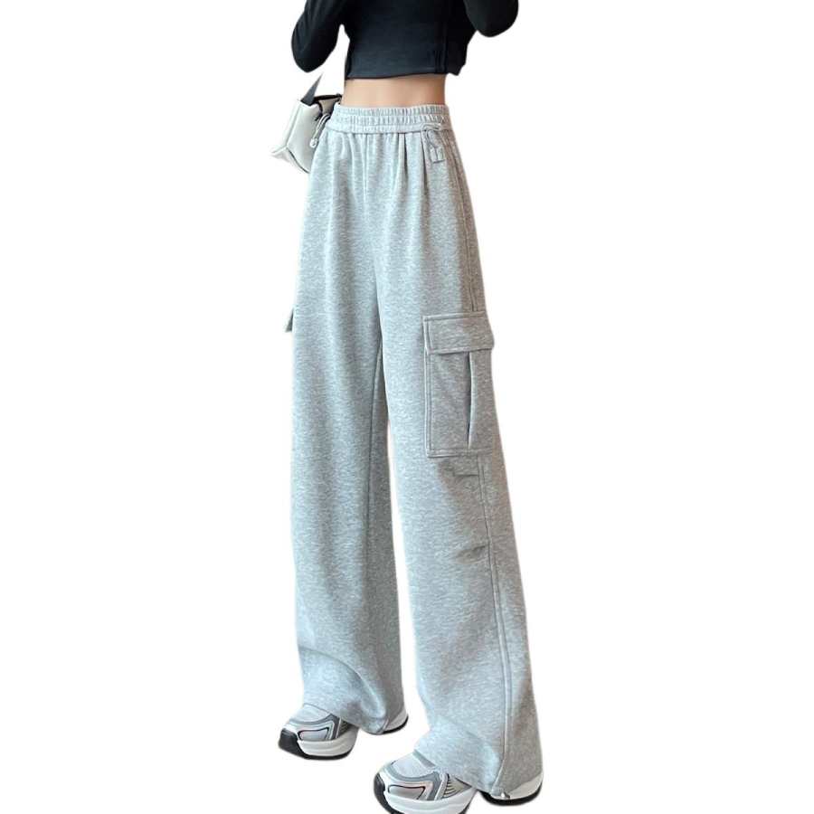 Tonlion Casual Pants Women's Light Gray Moderate Wide Leg Pants